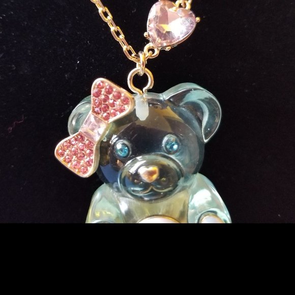 🧸🩵🎀Betsey Johnson Lucite Girly Teddy Bear Necklace - NWT🎀🩵🧸 - Picture 9 of 9